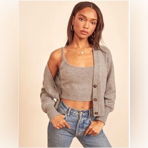 Reformation Varenne Cashmere Tank and Cardigan Set (oatmeal)
